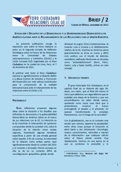 Brief 2. Situación y desafíos de la democracia y la gobernabilidad democrática de América Latina para el relanzamiento de las relaciones con la Unión Europea