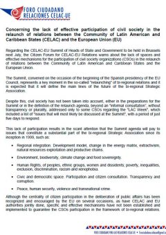 Concerning the lack of effective participation of civil society in the relaunch of relations between the Community of Latin American and Caribbean States (CELAC) and the European Union (EU)