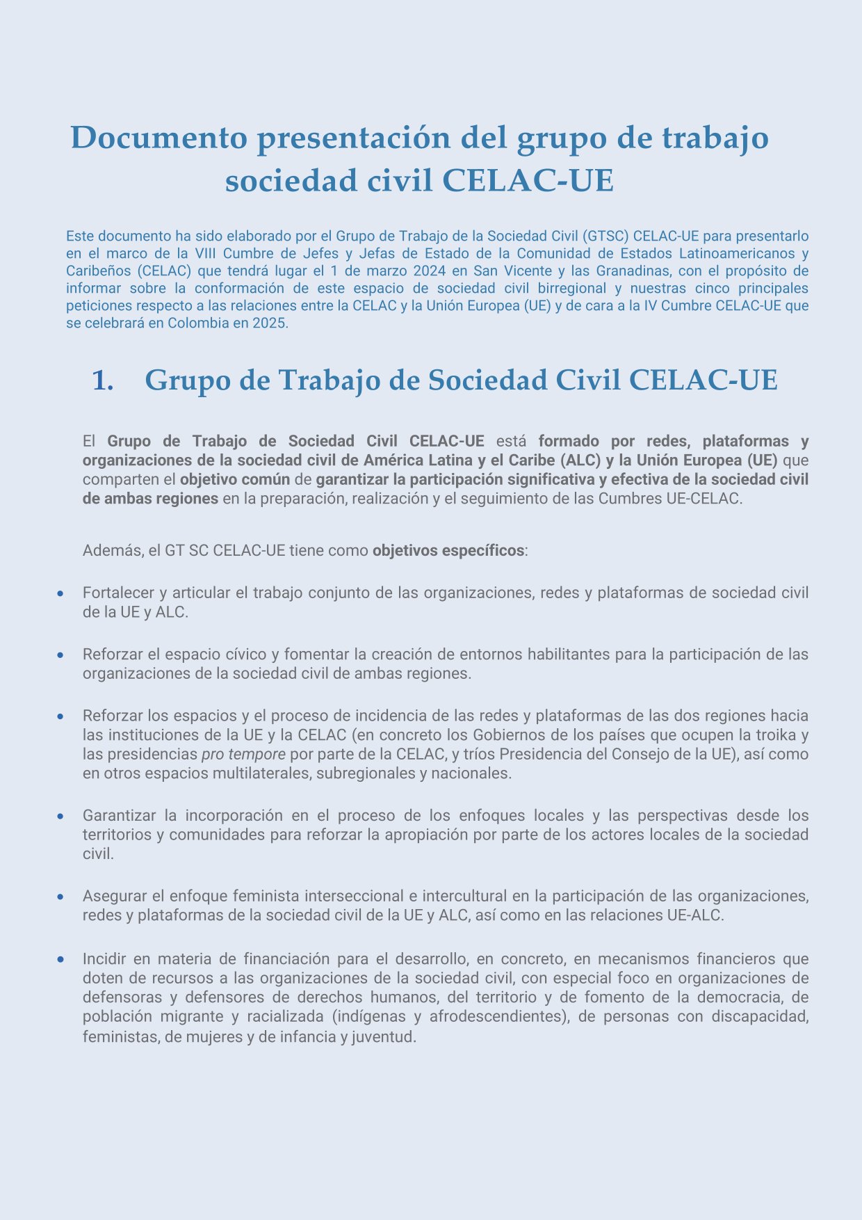 Presentación Grupo de Trabajo de Sociedad Civil CELAC-UE