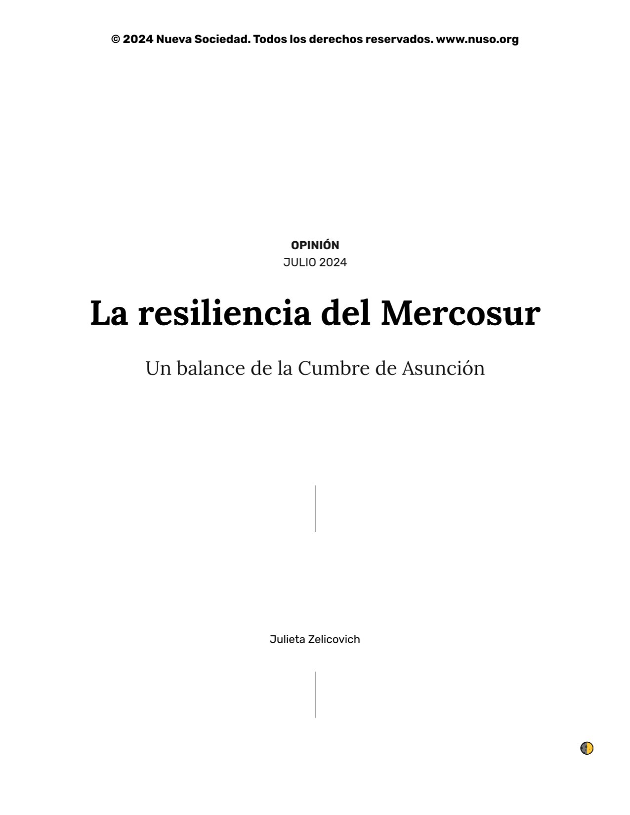 La resiliencia del Mercosur. Nueva Sociedad, julio de 2024