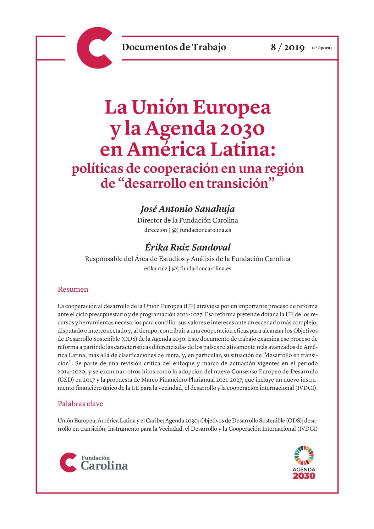 La UE y la Agenda 2030 en América Latina – Fundación Carolina, 2019.