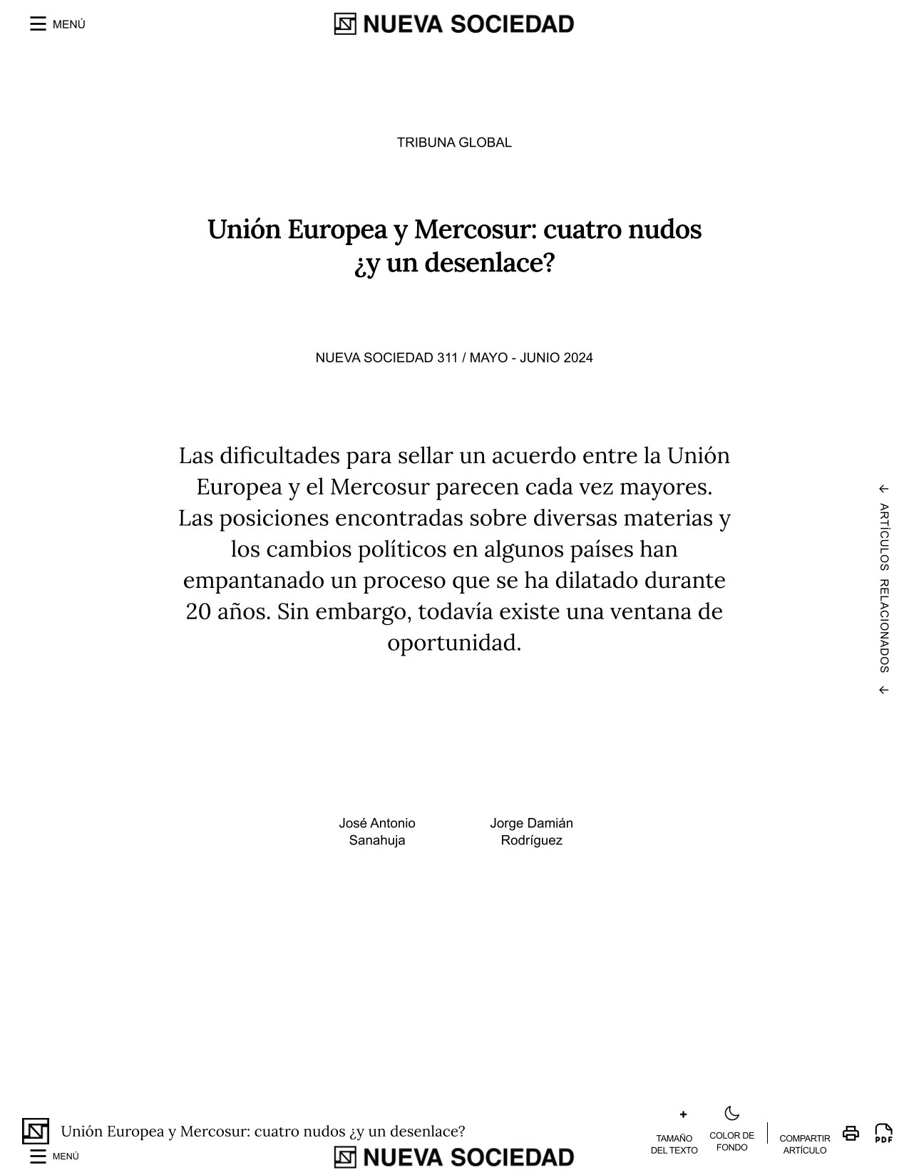 Unión Europea y Mercosur: cuatro nudos ¿y un desenlace? – Nueva Sociedad, mayo-junio 2024