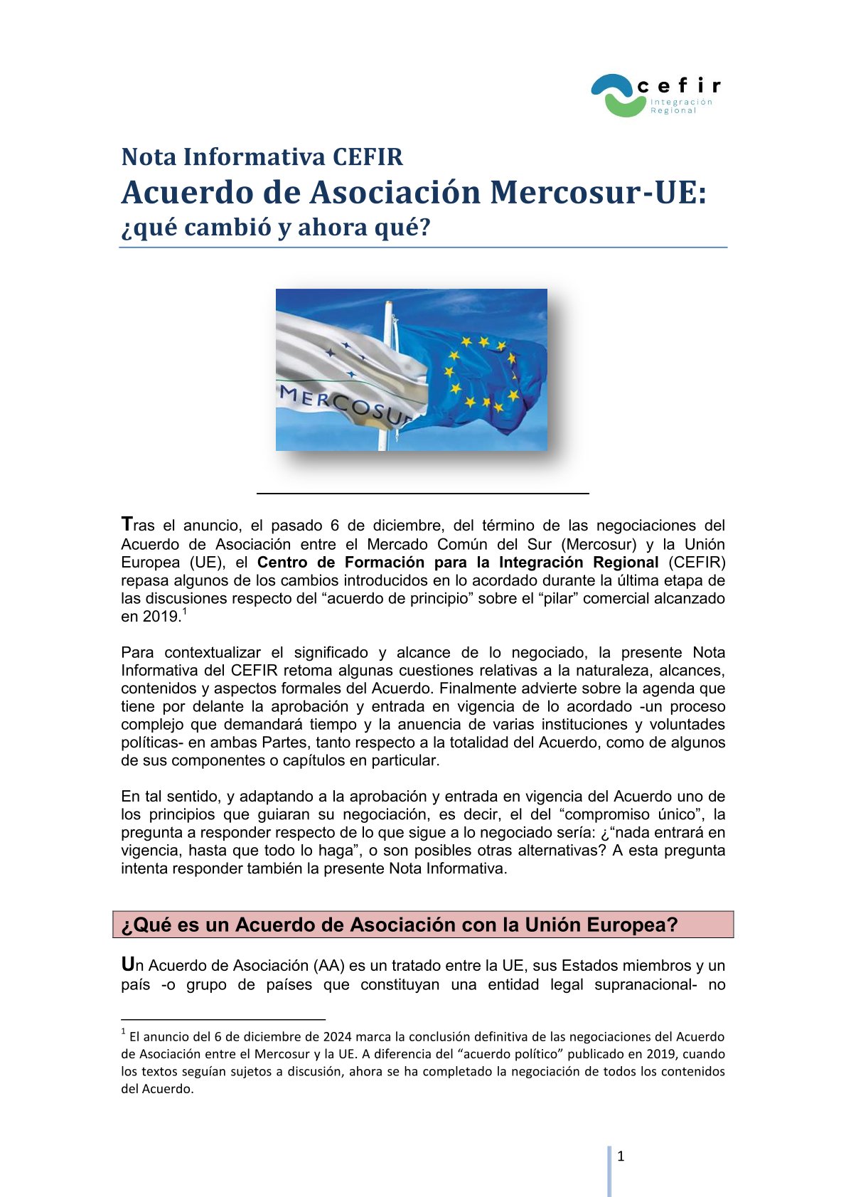 Acuerdo Mercosur-UE: ¿qué cambió y ahora qué? – Nota Informativa CEFIR, diciembre de 2024