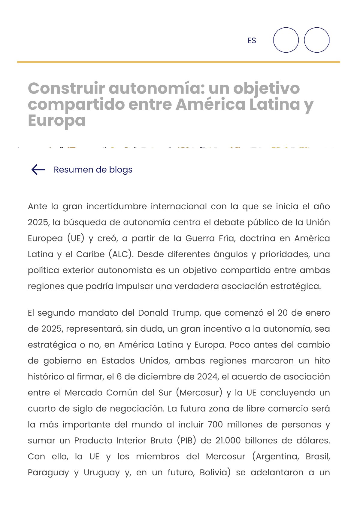 «Construir autonomía: un objetivo compartido entre América Latina y Europa», Fundación EU-LAC, 2025.