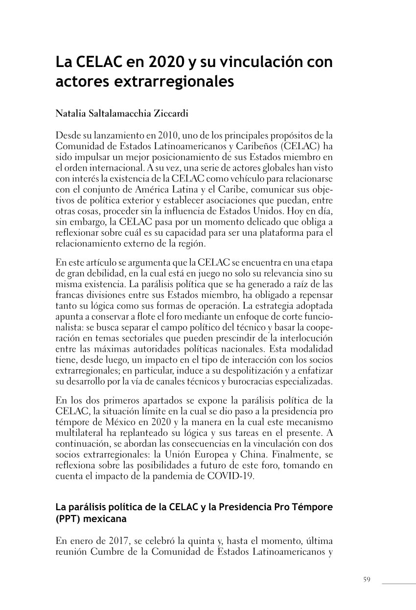 La CELAC en 2020 y su vínculación con actores extrarregionales.