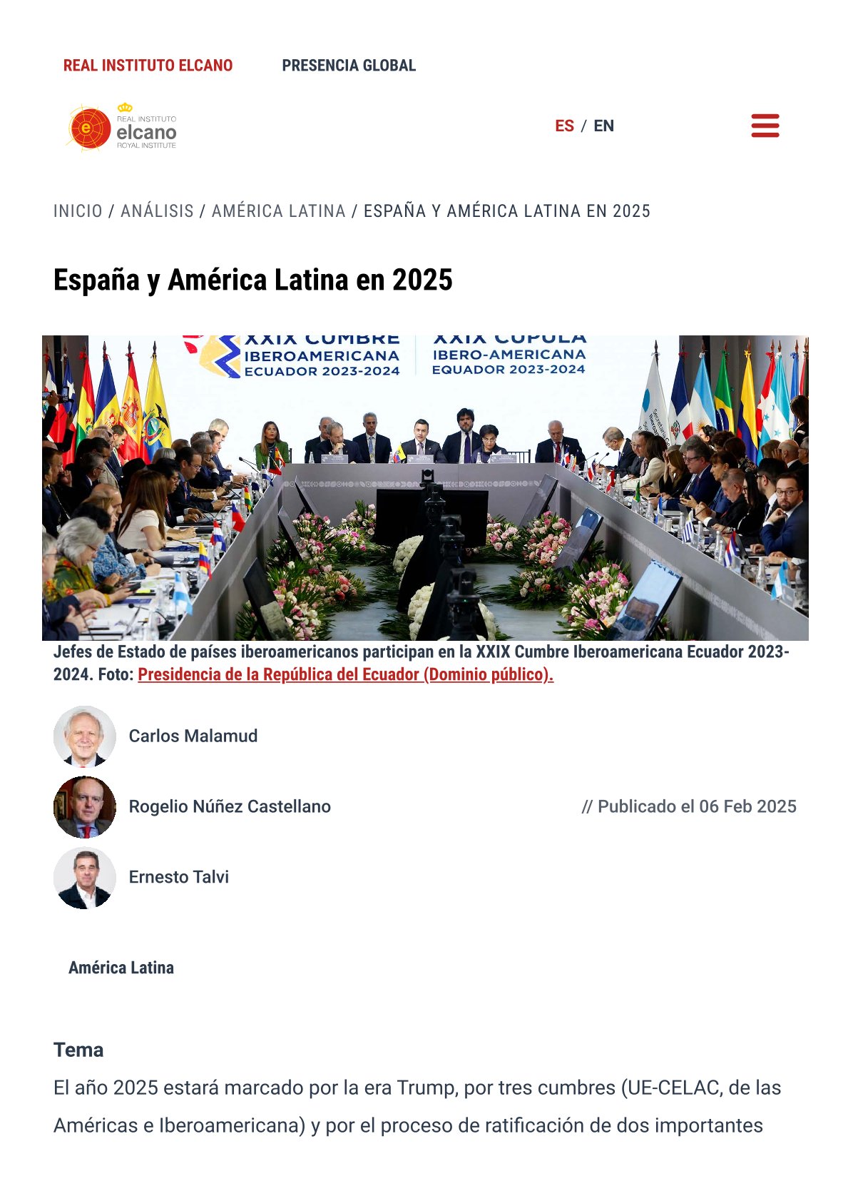 España y América Latina 2025, Instituto Real Elcano, 2025.