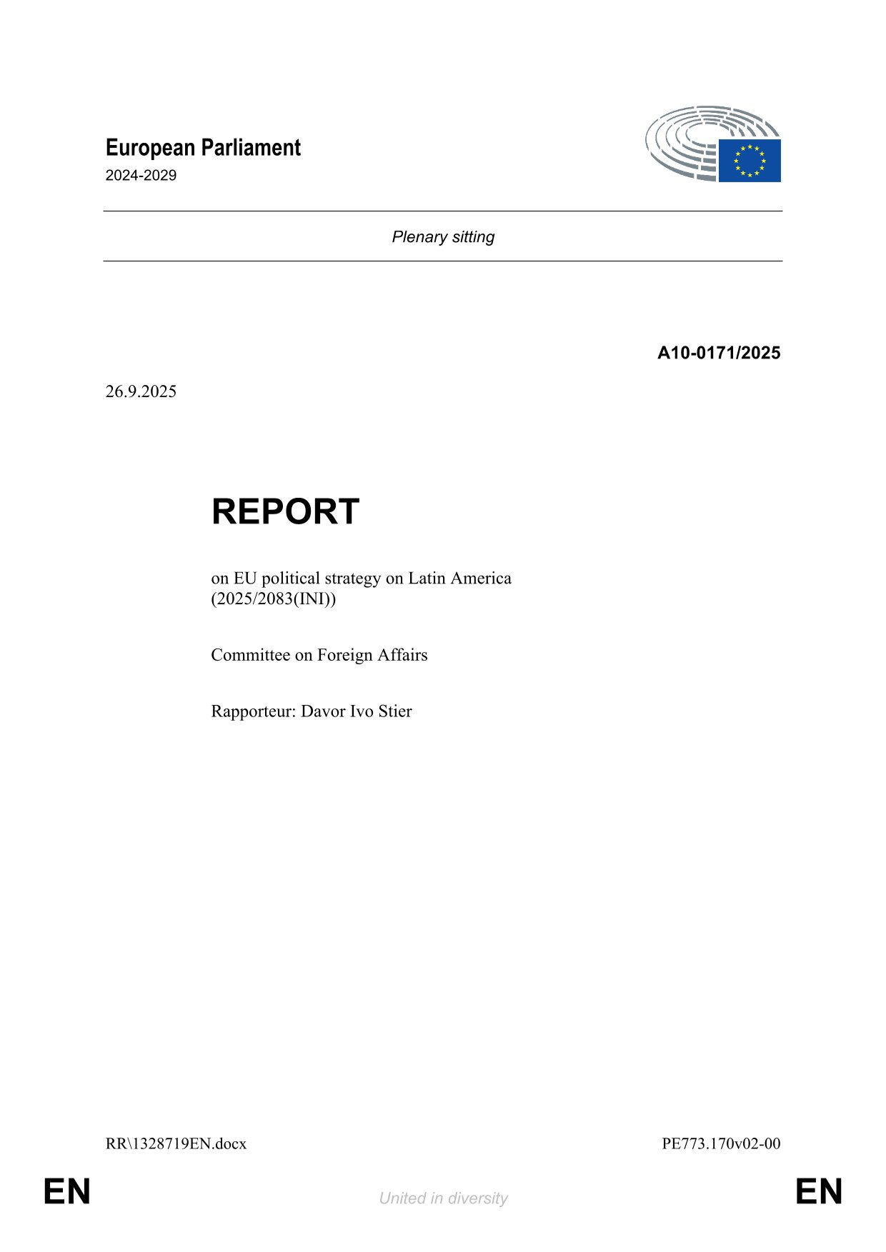 Parlamento Europeo: «Estrategia Política sobre América Latina», 2025.