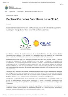 Declaración de los Cancilleres de la CELAC, 21 de septiembre de 2026