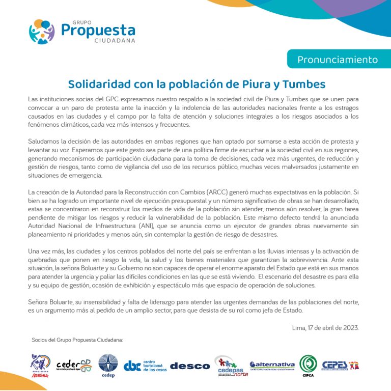 Solidaridad con la población de Piura y Tumbes